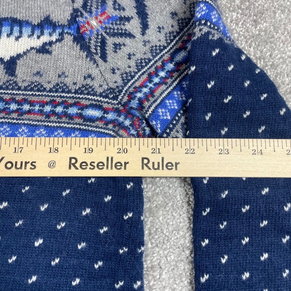 Vineyard Vines Sweater Mens Medium Marlin Fair Isle Birds Eye Wool Alpaca Zip - Picture 10 of 13